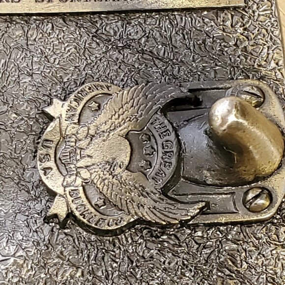 2 Mens Solid Brass Belt Buckles Vintage Made in USA Bass Fishing Delta Air - Picture 6 of 6